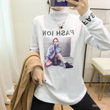 【トップス】韓国風プリントゆったり前衛ハイネック長袖Tシャツ