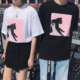 【ペアルック】韓国風ルーズファッションプリント中袖ラウンドネックTシャツ