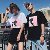 【ペアルック】韓国風ルーズファッションプリント中袖ラウンドネックTシャツ