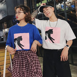 【ペアルック】韓国風ルーズファッションプリント中袖ラウンドネックTシャツ