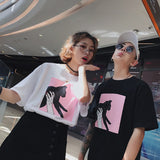 【ペアルック】韓国風ルーズファッションプリント中袖ラウンドネックTシャツ