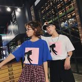 【ペアルック】韓国風ルーズファッションプリント中袖ラウンドネックTシャツ